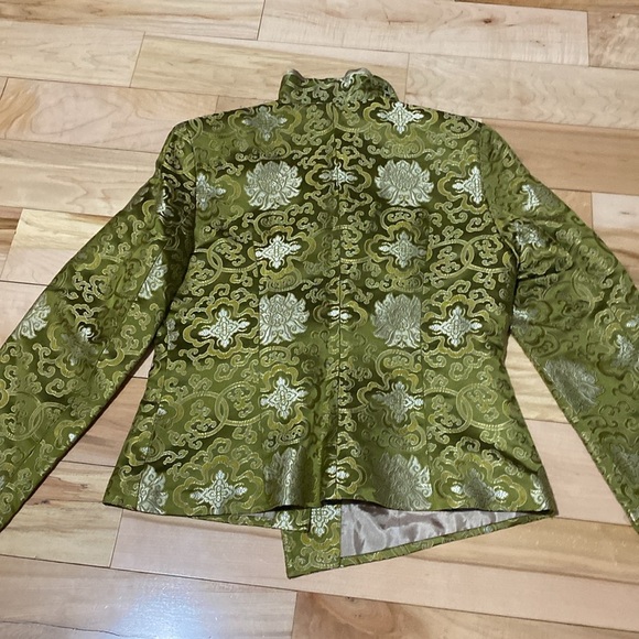 Elegant Green Brocade Silk Blend Blazer - Picture 8 of 17